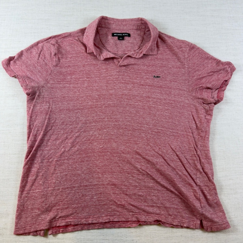 Michael Kors Mens XL Red Heathered Short Sleeve Polo Shirt MK Logo Classic Fit